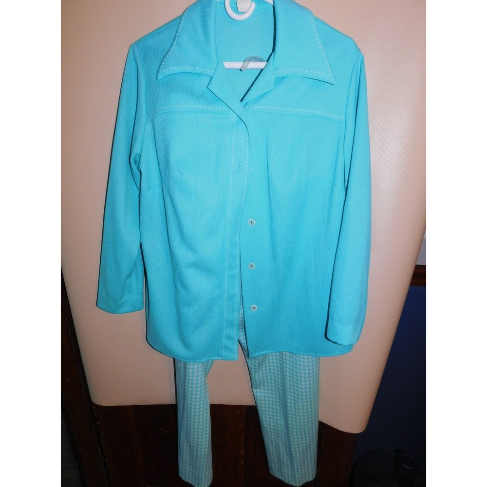Vintage 1970's Polyester Double Knit 2 Pc Ornamentation Pant Suit Womens Granny